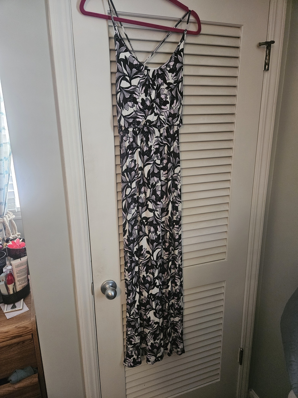 LOFT Purple and White Floral Spaghetti Strap Dress
